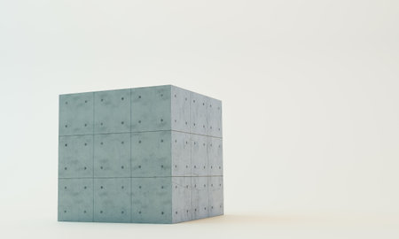 concrete cube isolated on white background 3d illustrationの写真素材