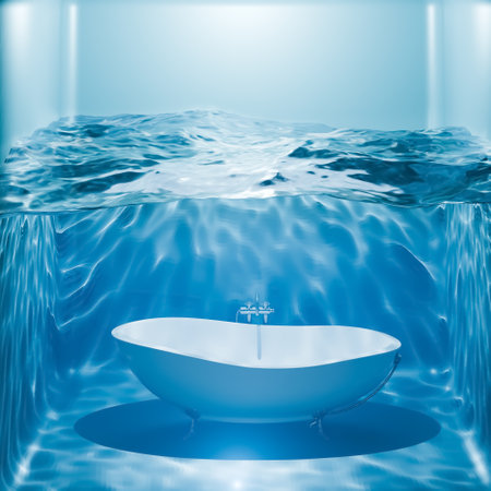old fashioned bathtube underwater 3d illustrationの写真素材