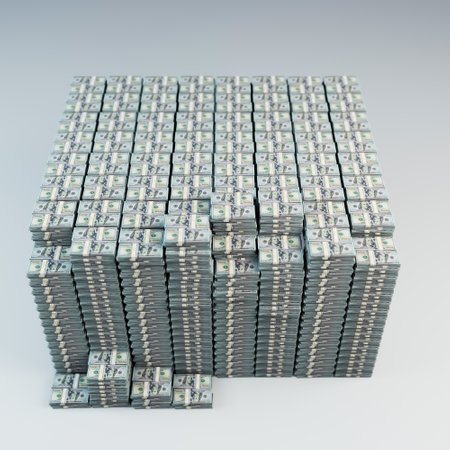 huge stack of dollar banknotes isolated on white background