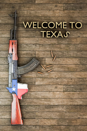 Texas rifle on wooden planks 3d illustration