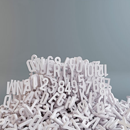 falling numbers and letters isolated on gray 3d illustrationの写真素材