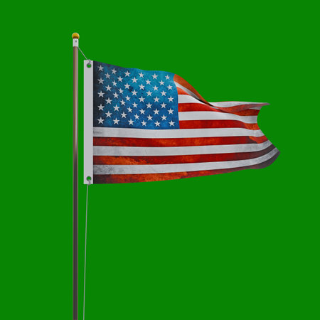 american flaf isolated on green background 3d illustration
