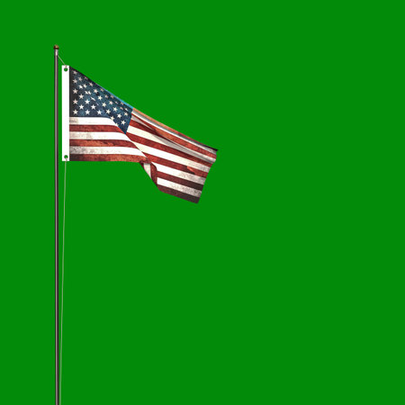 American flag isolated on green background 3d illustrationの写真素材