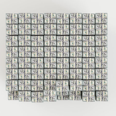 Massive dollar stacks isolated on white background 3d illustration