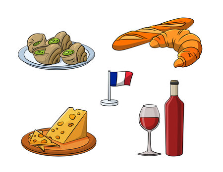 Cartoon vector illustration of a French foods assortmentのイラスト素材
