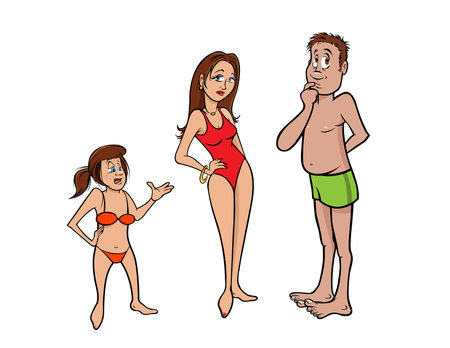 cartoon vector illustration of a beach familyのイラスト素材