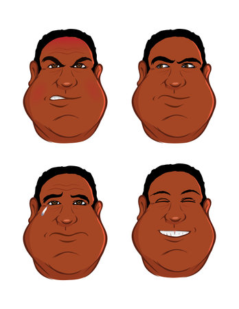 cartoon vector illustration of black male expressionsのイラスト素材