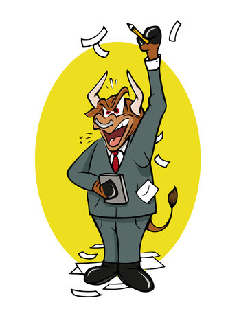 cartoon vector illustration of a bull market traderのイラスト素材
