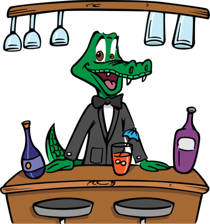 cartoon vector illustration of a bartender crocodileのイラスト素材