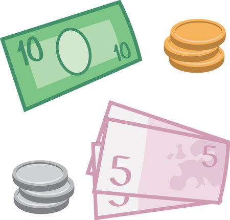 cartoon vector illustration of currency and coinsのイラスト素材