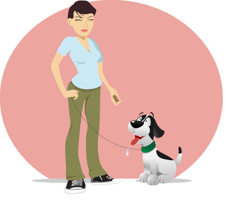 cartoon vector illustration of a dog owner treatのイラスト素材
