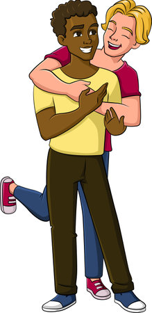 Cartoon vector illustration of a gay interracial coupleのイラスト素材