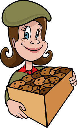 cartoon vector illustration of a girl scout with cookiesのイラスト素材