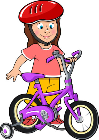 cartoon vector illustration of a girl on a bikeのイラスト素材