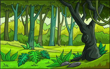 Cartoon vector illustration of a jungle sceneのイラスト素材