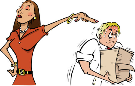 cartoon vector illustration of an office intern being bullied by female supervisorのイラスト素材