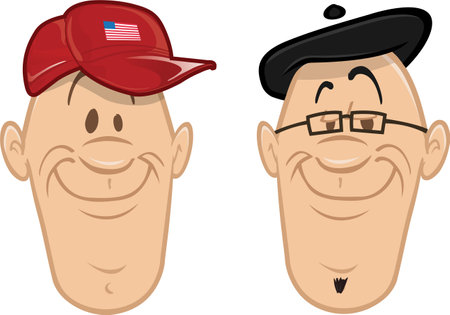 cartoon vector illustration of a smiling American and French manのイラスト素材