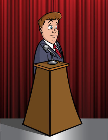 Vector illustration of a businessman giving a speech at the podium on stageのイラスト素材