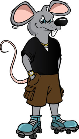 Cartoon vector illustration of a rat punk skaterのイラスト素材