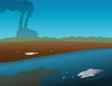 cartoon vector illustration of a polluted riverのイラスト素材