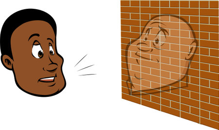 cartoon vector illustration of a guy talking to a brick wallのイラスト素材