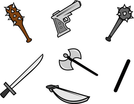 cartoon vector illustration of a weapons collectionのイラスト素材