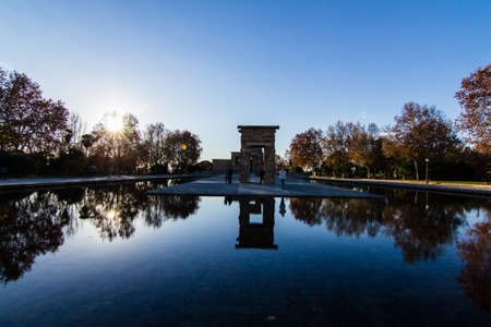 sunset at the egyptian temple Debod in madridの写真素材