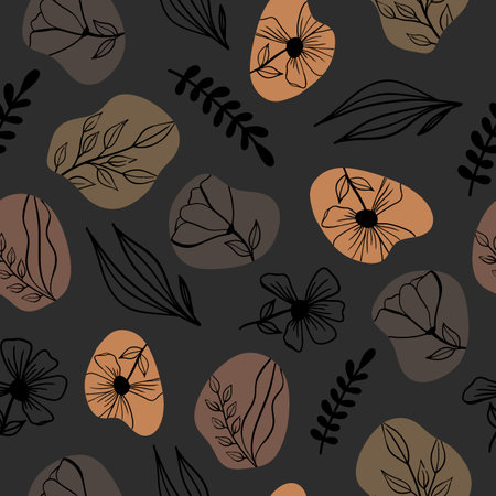 Boho Aesthetic Seamless Pattern with Grey Background for Textileのイラスト素材