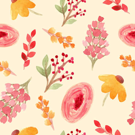 Seamless Pattern of Hand Painted Watercolor Spring Flowers Abstract with Soft Color Backgroundのイラスト素材