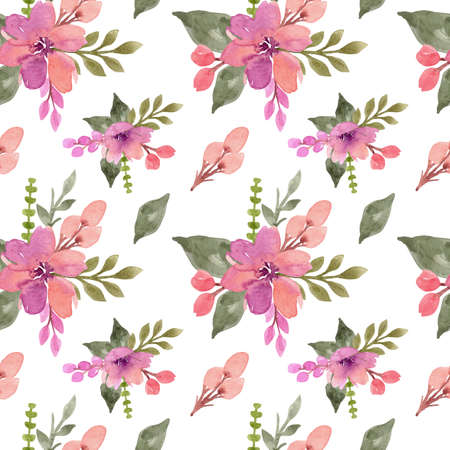 Pretty Pink Purple Watercolor Floral Seamless Patternの写真素材