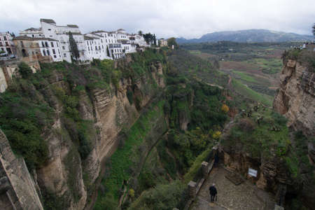 ronda town in the province of malaga built on overhanging rocksの写真素材