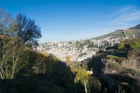 view of Granada from the gardens of the Alhambra