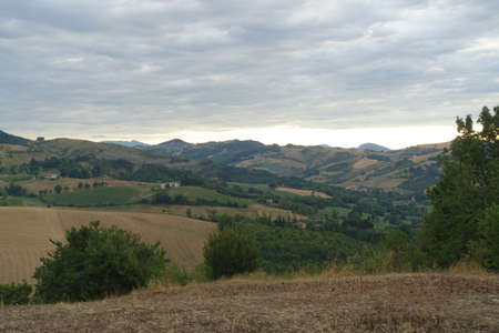 Fogliano hills in Maranello in cloudy weatherの写真素材