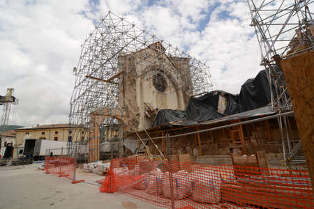 norcia destruction of the basilica of San Benedetto on the occasion of the earthquakeの写真素材