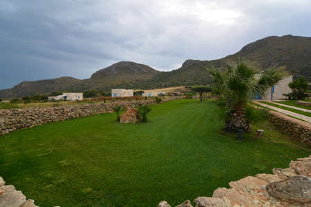 garden of a villa on the island of favignanaの写真素材