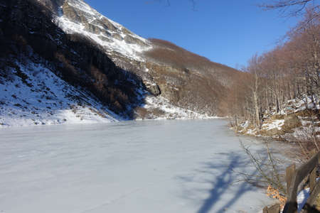 holy lake in the frignano park in winterの写真素材