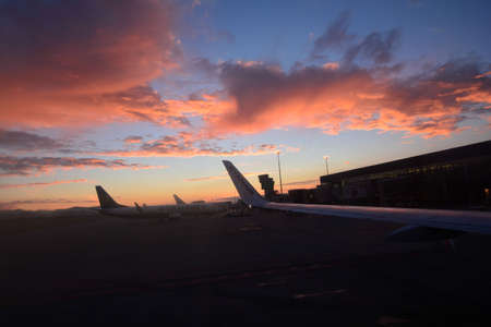airport at sunsetの写真素材