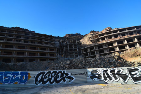 abandoned building porto de mogan gran canariaの写真素材