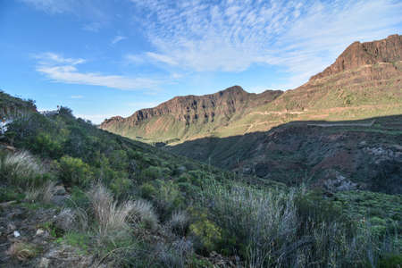 Gran Canaria promontory towards the Roque Nublo symbolic monumentの写真素材