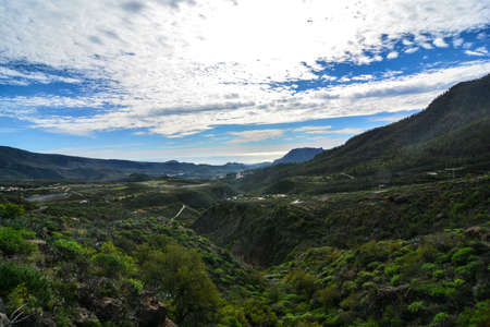 internal promontory of the Canary Island of Grana towards the Roque Nublo symbolic monumentの写真素材