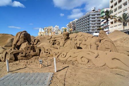 construction of sand castles in las palmas gran canariaの写真素材