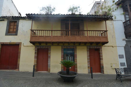teror country of the Gran Canaria island with the particularity of the wooden balconiesの写真素材