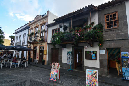 teror famous for its wooden balconies on the island of Gran Canariaの写真素材