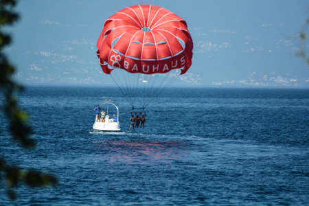 parasailing attraction on the sea of croatia in krkの写真素材