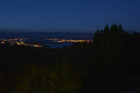 Krk town in Croatia at nightの写真素材