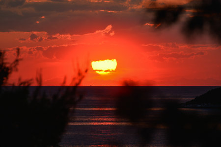 sunset over the Istrian sea in vrsarの写真素材