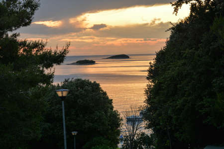 sunset over the Istrian sea in vrsarの写真素材