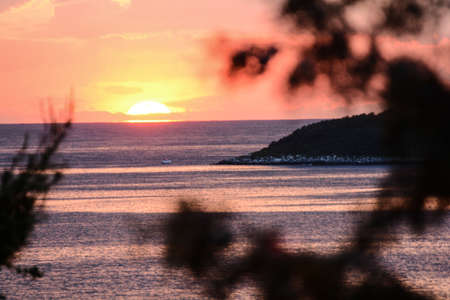 sunset over the Istrian sea in vrsarの写真素材