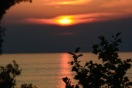sunset on the adriatic coast of istriaの写真素材