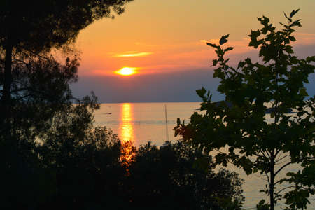 sunset on the adriatic coast of istriaの写真素材